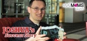 Joshua holding an award with "Joshua's Success Story" text overlay.
