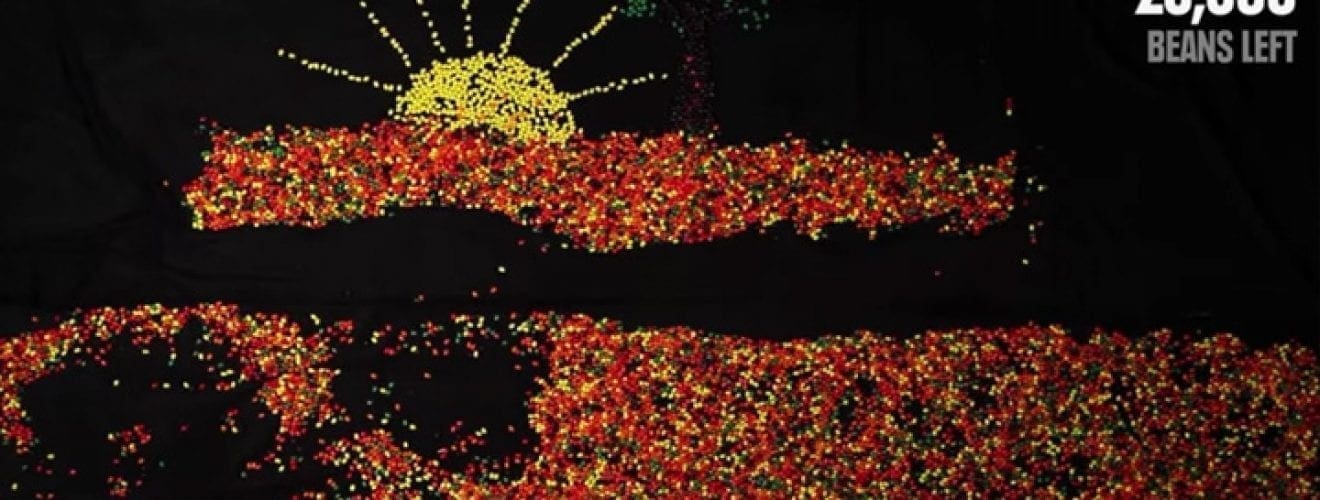 A sundial made of jelly beans shows 23,360 beans left.