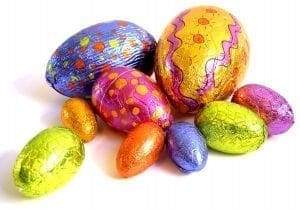 Easter eggs wrapped in colorful foil