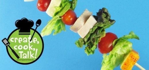 Kiddie Cobb on a stick with lettuce, tomatoes, cheese, and smoked turkey.