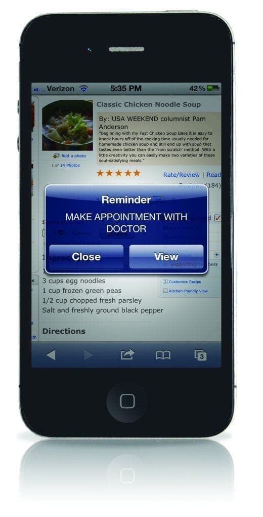 iPhone screen displaying a reminder to make a doctor's appointment.