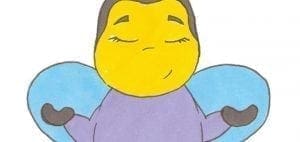 Bee in meditation pose with eyes closed and arms resting on lap.