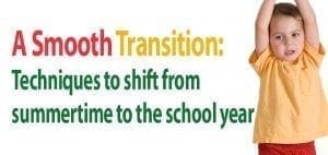 A young child with arms raised stands next to text about transitioning to the school year.