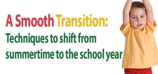 A young child with arms raised stands next to text about transitioning to the school year.