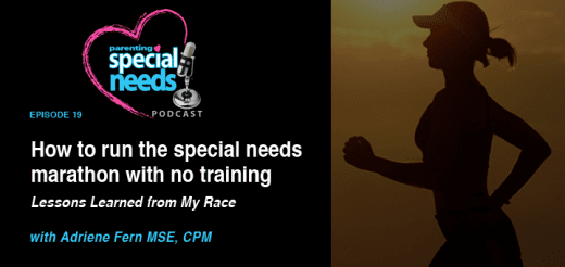 Podcast graphic for "How to run the special needs marathon with no training" with a silhouette of a runner