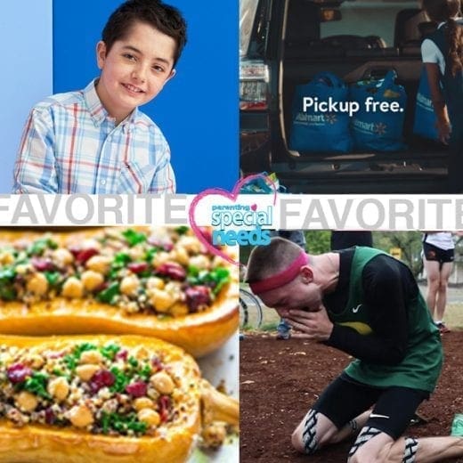 Collage of a boy, grocery pickup, stuffed squash, and a runner.