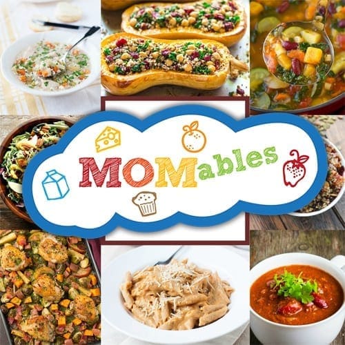 Collage of food dishes with the Momables logo in the center.
