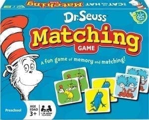 Dr. Seuss Matching Game box with images of The Cat in the Hat and game cards.