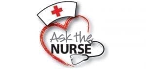 Logo with text "Ask the Nurse" surrounded by a heart and stethoscope.