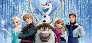 Elsa, Kristoff, Sven, Anna, and Hans from Frozen.