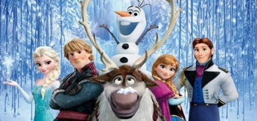 Elsa, Kristoff, Sven, Anna, and Hans from Frozen.