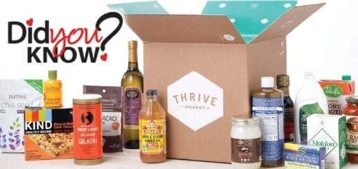 Thrive Market box with assorted food and wellness products