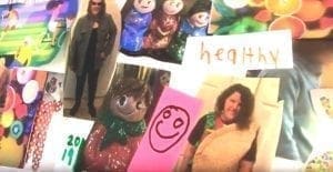 Kailee's vision board with photos and drawings.