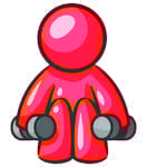 Red figure sitting with knees bent.