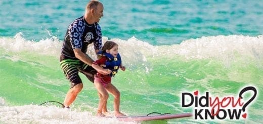 A man with a girl on a surfboard in the ocean