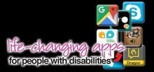 Collage of app icons with text "life-changing apps for people with disabilities