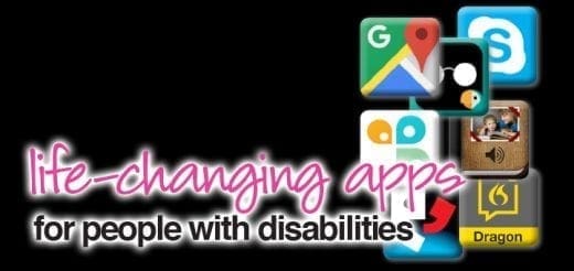 Collage of app icons with text "life-changing apps for people with disabilities