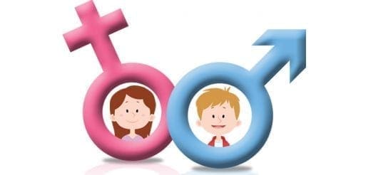 Female and male gender symbols containing cartoon children.
