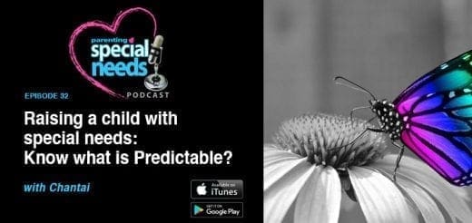 Parenting Special Needs Podcast episode 32 cover art with a butterfly on a flower