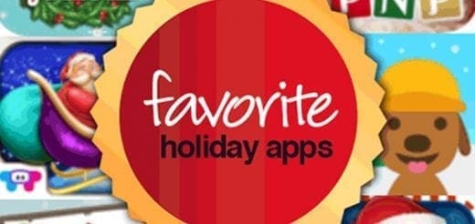 Collage of holiday-themed apps with a red circular badge reading "favorite holiday apps