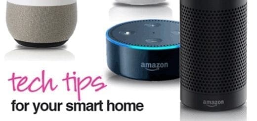 Three smart speakers: Amazon Echo Dot, Amazon Echo, and a Google Home.
