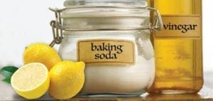Baking soda, lemons, and vinegar are ingredients for natural cleaning.