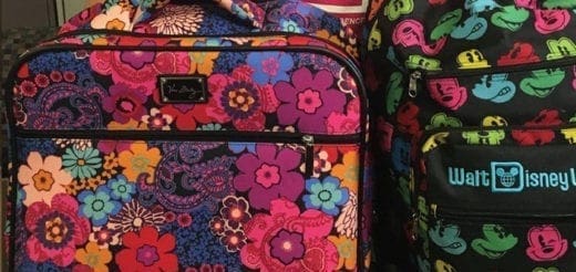 Suitcases with floral and Walt Disney World patterns