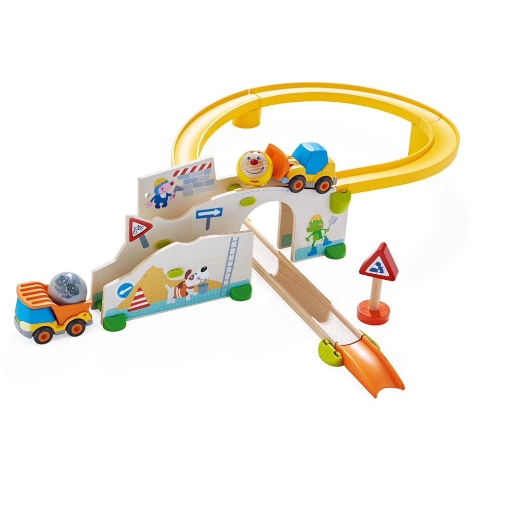 Kullerbu construction site set with toy cars and ramps.