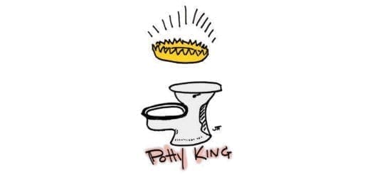 Toilet with a crown above it and the words "Potty King" below.