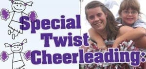 Two smiling young women with pom-poms and the text "Special Twist Cheerleading.