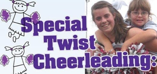 Two smiling young women with pom-poms and the text "Special Twist Cheerleading.