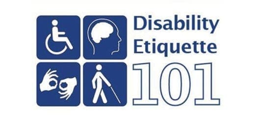 Disability Etiquette 101 with icons for accessibility.