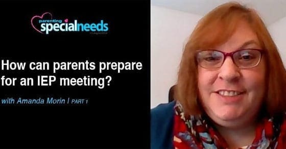 Amanda Morin smiles at the camera with the title "How can parents prepare for an IEP meeting? (Part 1)" beside her.