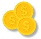 Three gold coins with dollar signs.