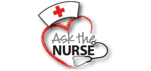 Ask the Nurse" text with a heart, stethoscope, and nurse's cap.