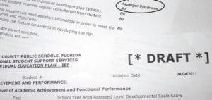Draft Individualized Education Program (IEP) from County Public Schools, Florida.
