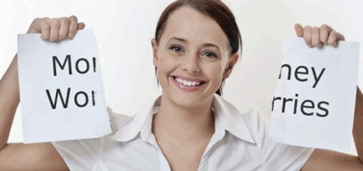 Woman holding papers that read "Money Worries