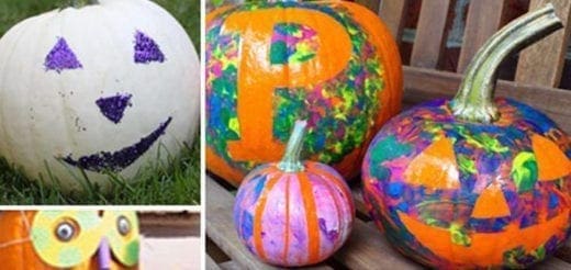 Collage of painted and decorated pumpkins for Halloween.