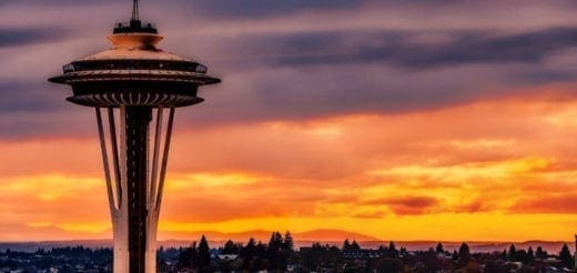 Seattle Space Needle at sunset