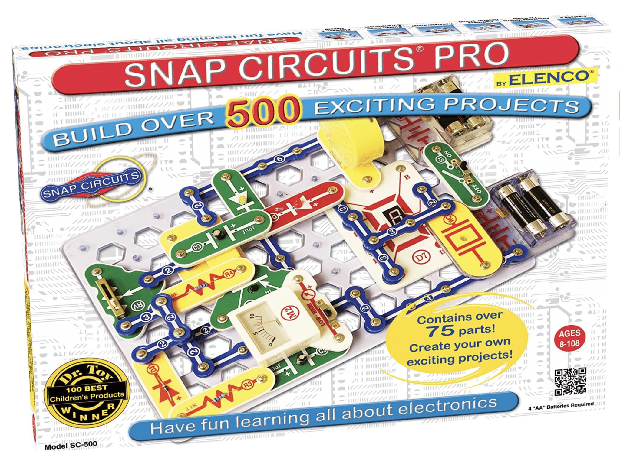 Snap Circuits Pro box with an electronic project and text about building projects.