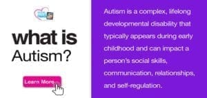 Graphic with text "what is Autism?" and a description of autism.