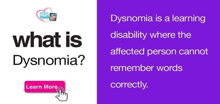 Title card for "What is Dysnomia?" with a description of the learning disability.