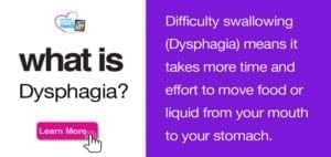 Explanation of dysphagia with text and a "Learn More" button