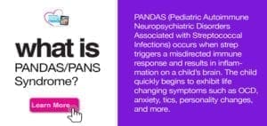 Text explaining that PANDAS or PANS syndrome occurs when strep triggers immune responses causing brain inflammation and symptoms.