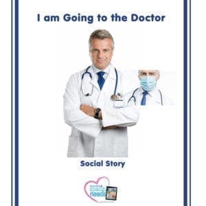 Social story titled "I am Going to the Doctor" with two doctors.