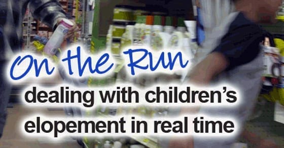 Children running in a store with text overlay.