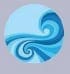 Stylized blue waves within a circle