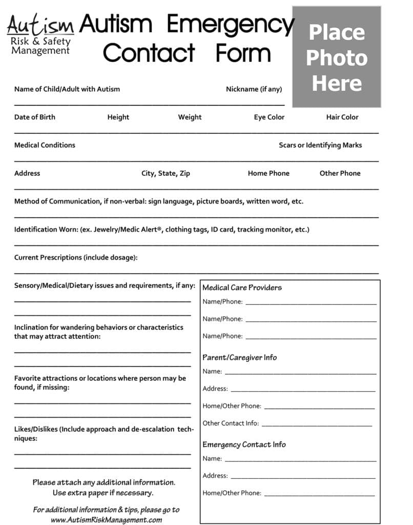 Autism Emergency Contact Form Parenting Special Needs Magazine