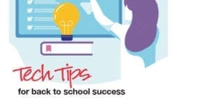 Illustration of a lightbulb on a book with "Tech Tips" text.