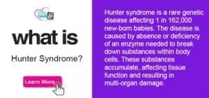 Illustration defining Hunter Syndrome with a "Learn More" button.